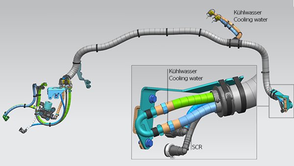 Cooling water heated SCR line